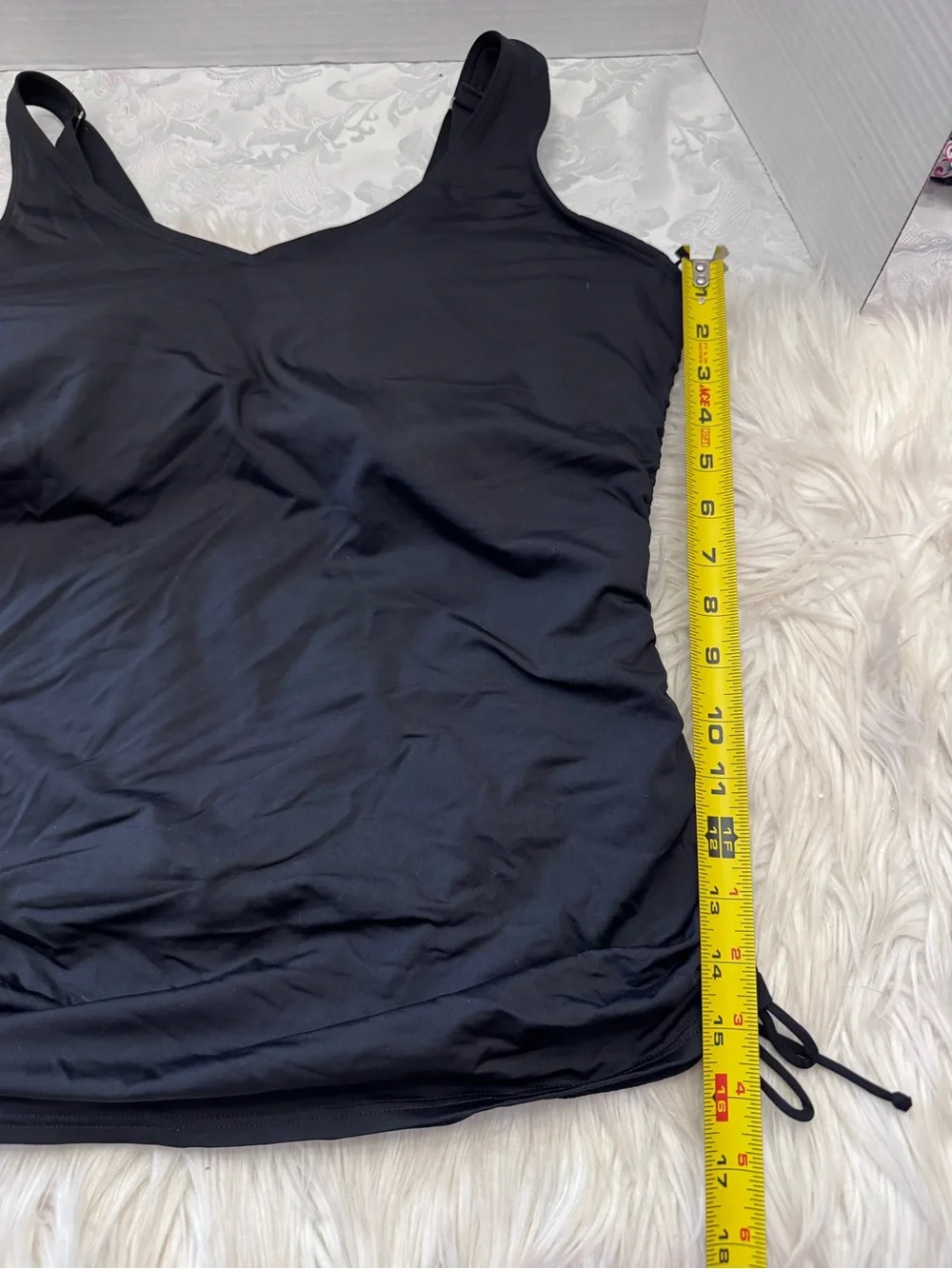 Lands' End 18W DDD Cinch Sides V Neck Underwire Tankini Swimsuit Top Black Slim